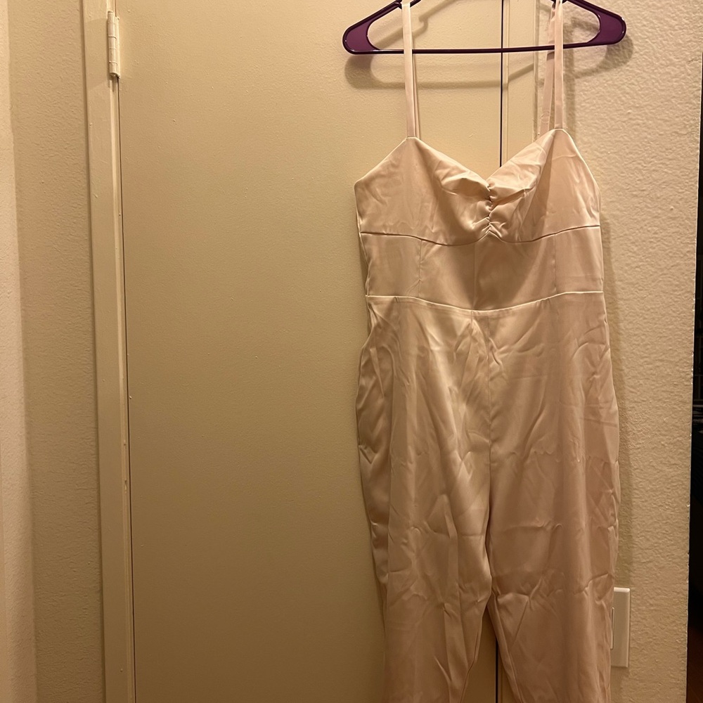 Unique Vintage Cream Satin Jumpsuit
